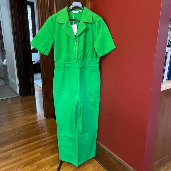 & OTHER STORIES Belted Denim Jumpsuit in Lime Green Medium NWT - Picture 1 of 12
